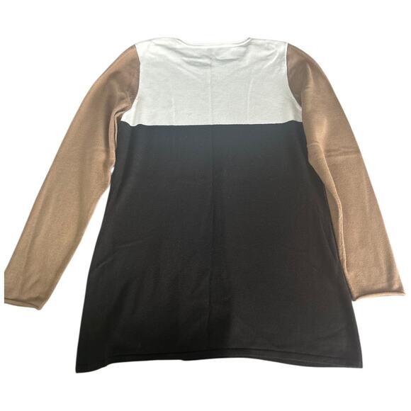 EUC PER SE by Carlisle $325 Tan Cream, Brown Colorblocked Crewneck Sweater Large - Picture 4 of 8